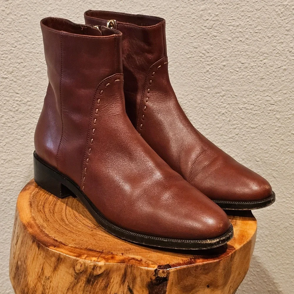 Salvatore Ferragamo Mens Brown Leather Side Zip Ankle Boots Gancini Italy 8 B
